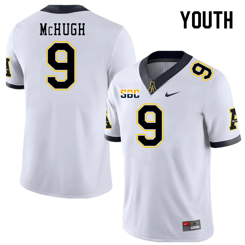 Youth #9 Mason McHugh Appalachian State Mountaineers College Football Jerseys Stitched Sale-White - Click Image to Close